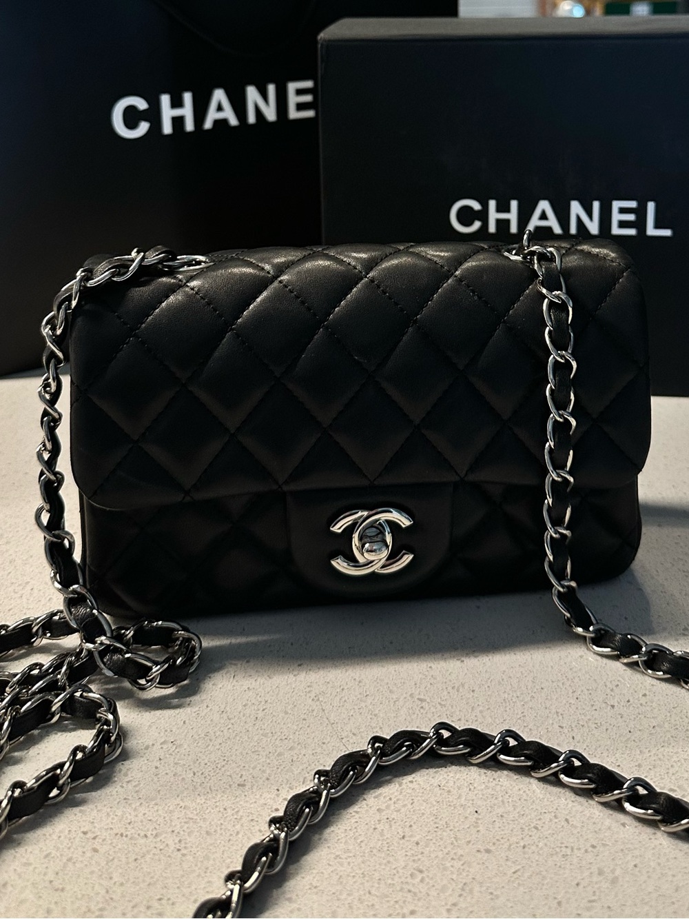 CC Black Lambskin Small Flap Crossbody Bag